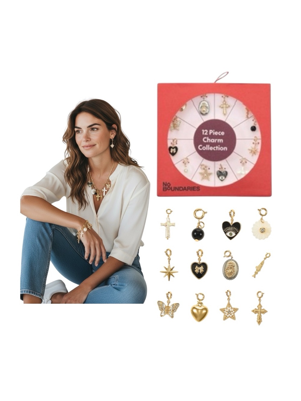 No Boundaries Gold-Tone Charms Set with Black Accent